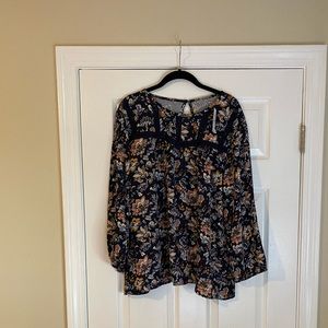 NWT Loft navy blue flower blouse